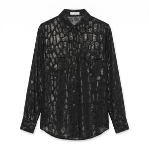 Equipment Paris Black Silk Metallic Leopard Blouse | Sheer Silk